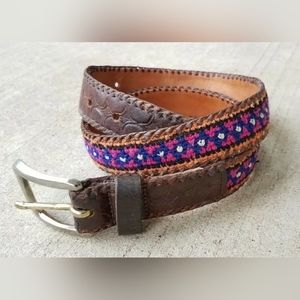 Vintage OMEGA Guatemalan Colorful Cotton & Leather Boho Hippie Belt Size M 29.5"
